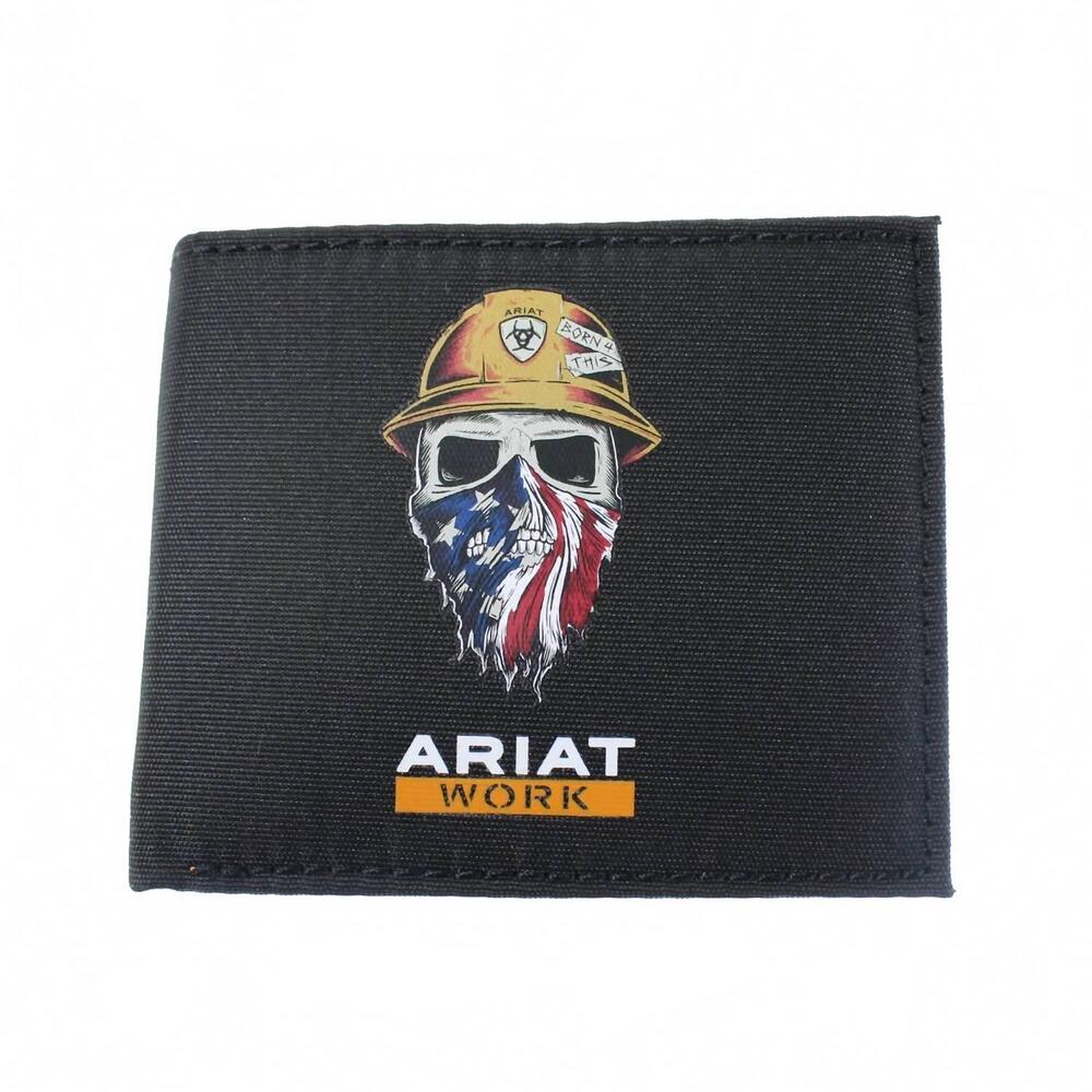 NEW ARIAT men's work rfid work skull bi-fold wallet in black
